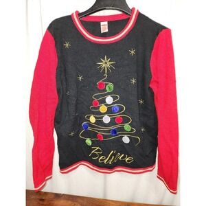 Christmas Sweater Holiday Time XXL 2X Believe Christmas Tree